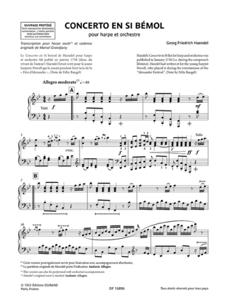Concerto en Si bémol - Harpe - HAENDEL - Partition - Harpe